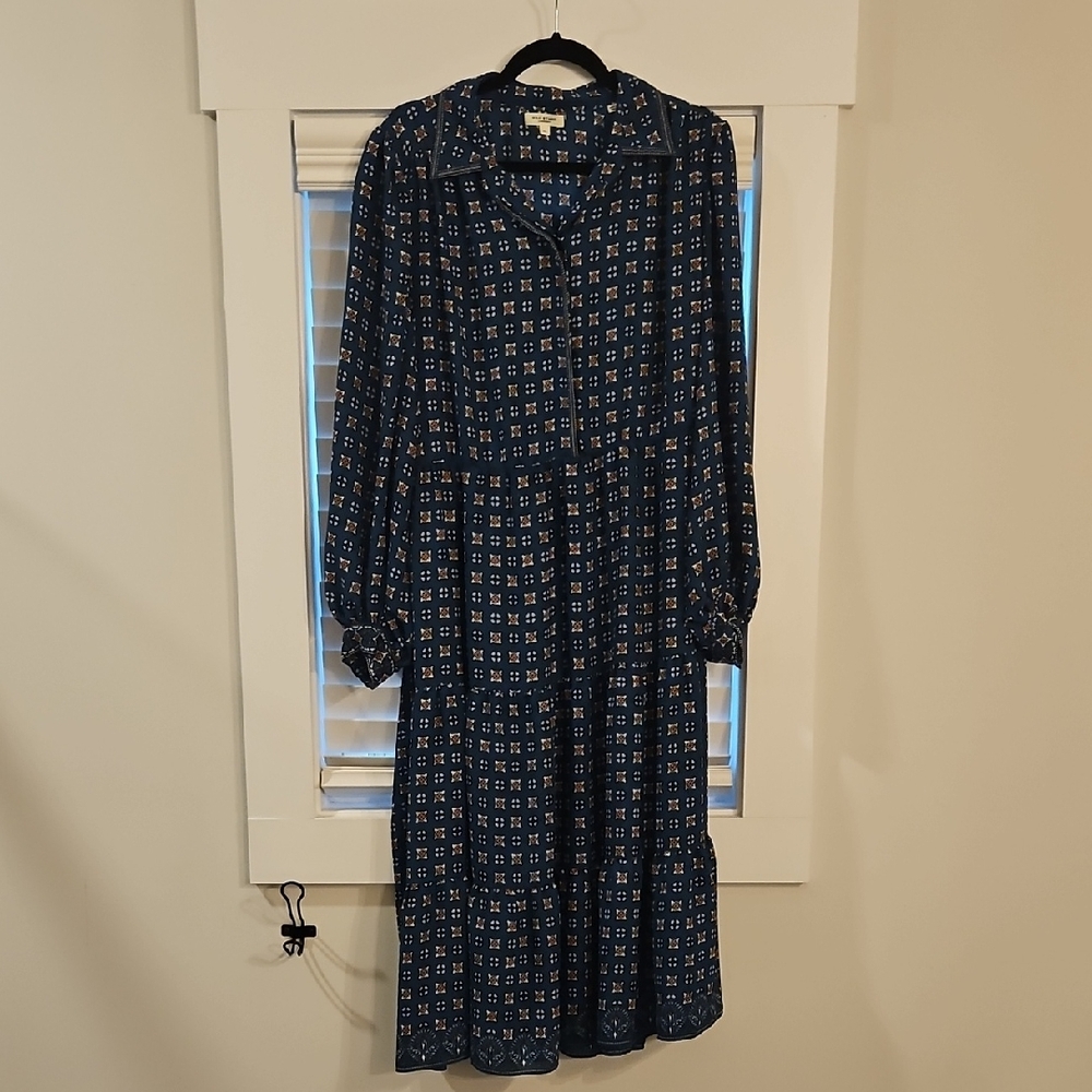 Max Studio Blue Geometric Long Sleeve Dress